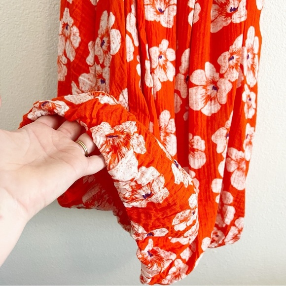 By Anthropologie Gauze Bubble Hem Red Floral Dress L - Picture 4 of 11